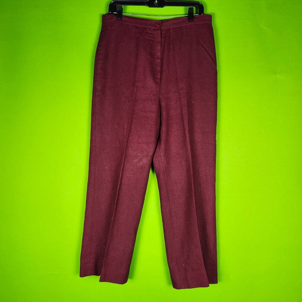 Vintage Womens Maroon High-Waisted Wool Pants By Pant-Her Size 15/16
